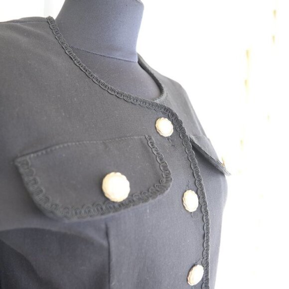 Vintage Black Cropped Pearl Button Blazer Sz M - Picture 6 of 8